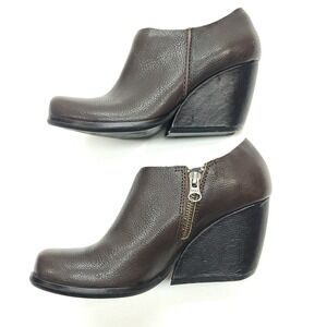 Kork-Ease Boots‎ Womens 7M Brown Holmes Leather Wedge Ankle Block Heel Booties